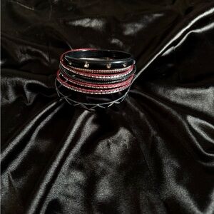 Elegant Black and Red Bangle Set